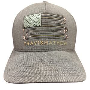 Travis Mathew American Flag Golf Clubs Print FlexFit Hat Gray Men’s S/M USA 🔥